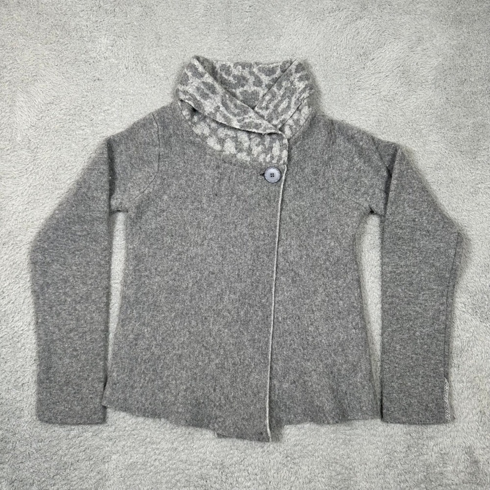 Chiaramente Italy‎ Gray Wool Blend Asymmetric Animal Print Shawl Cardigan Small